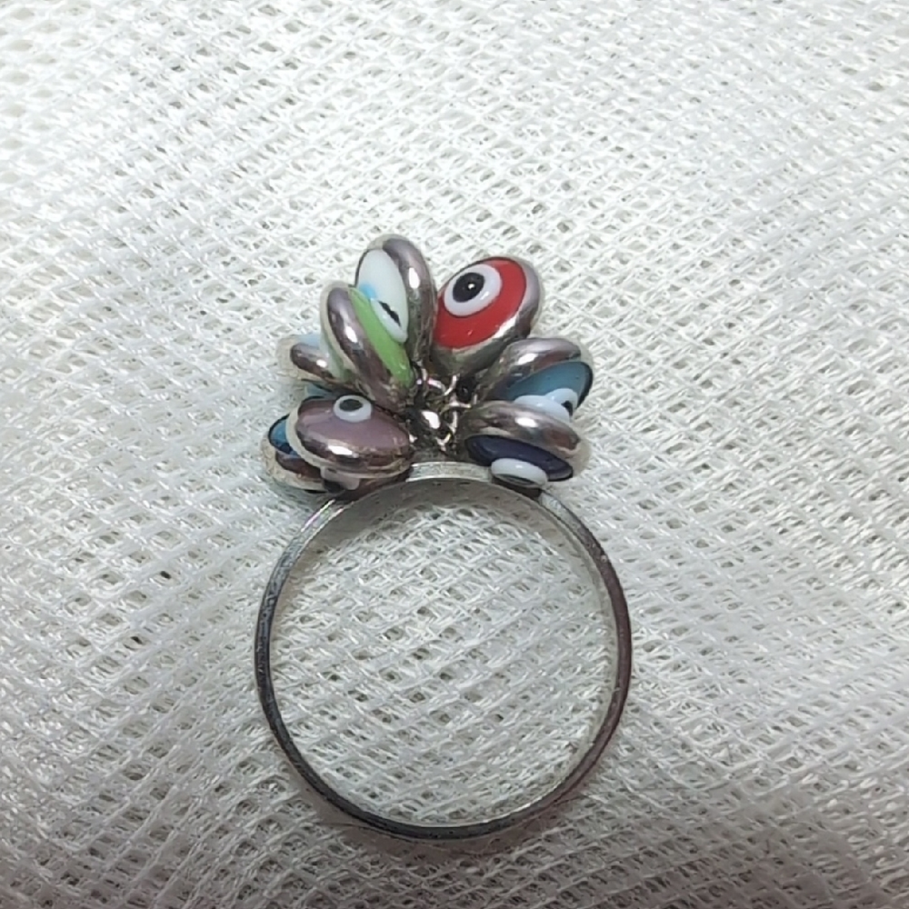 Colorful Eye Design Silver Ring